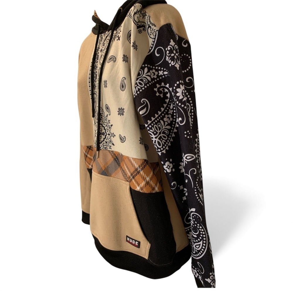 Rugged Patchwork Hoodie with Earthy Tones (item#10044) - Picture 4 of 5